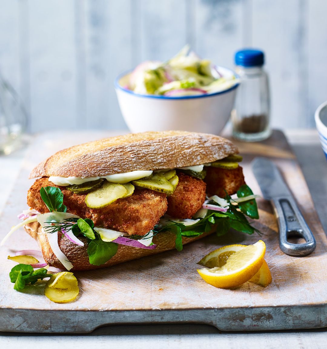 Fish finger sarnies with fennel slaw