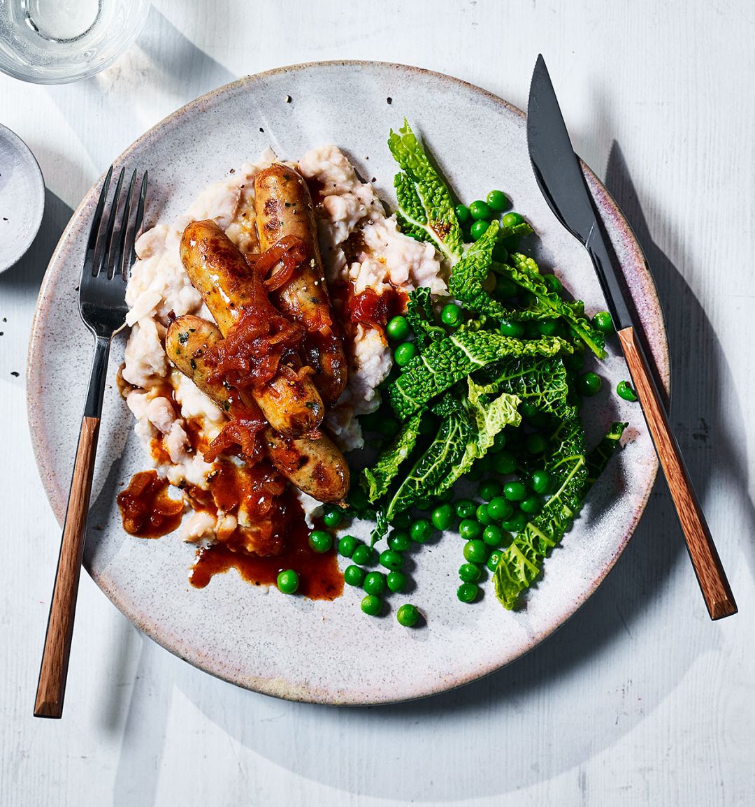 Healthier bangers and mash