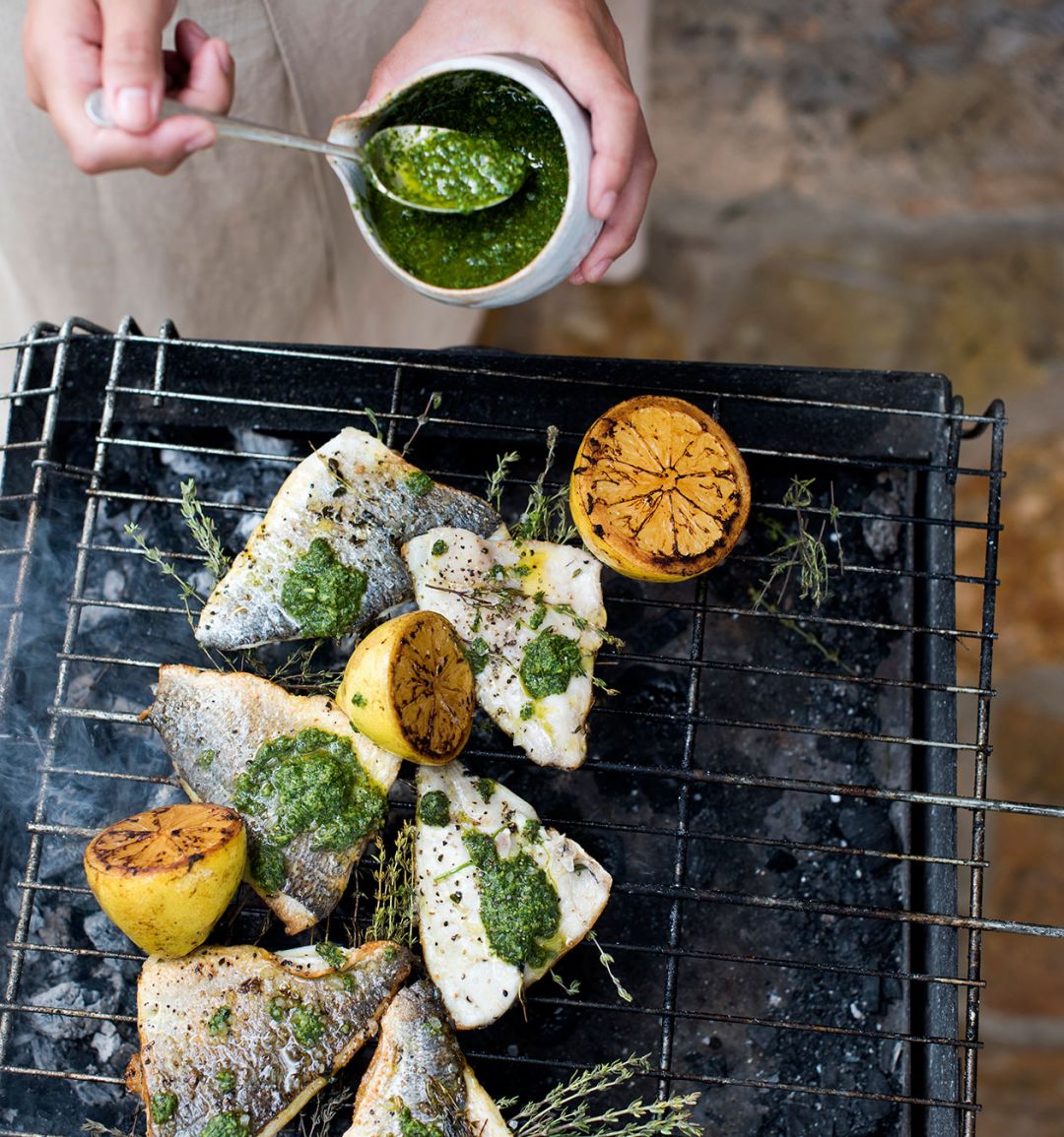 Barbecued fish with mojo verde