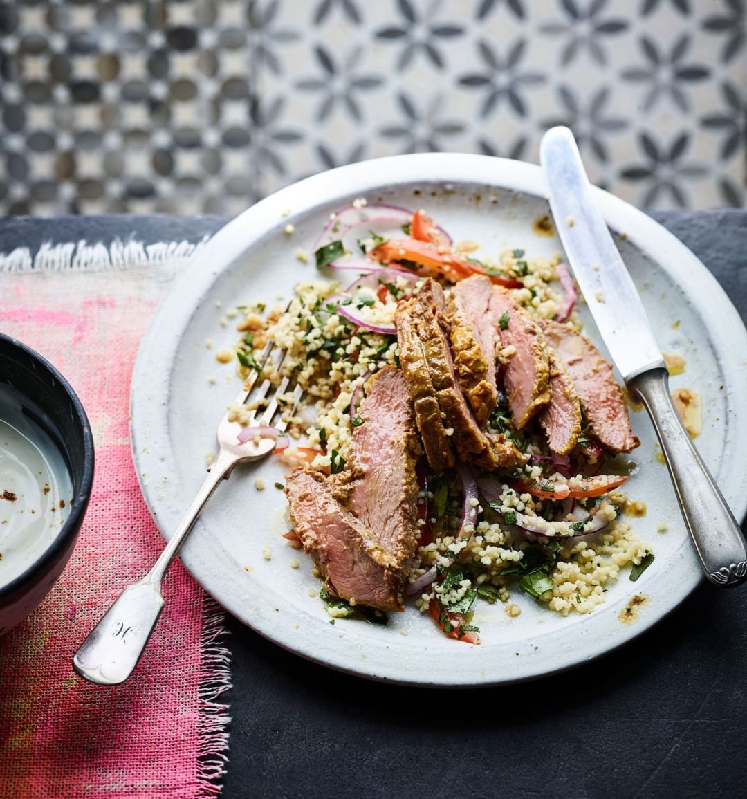 Spiced duck breast with couscous salad