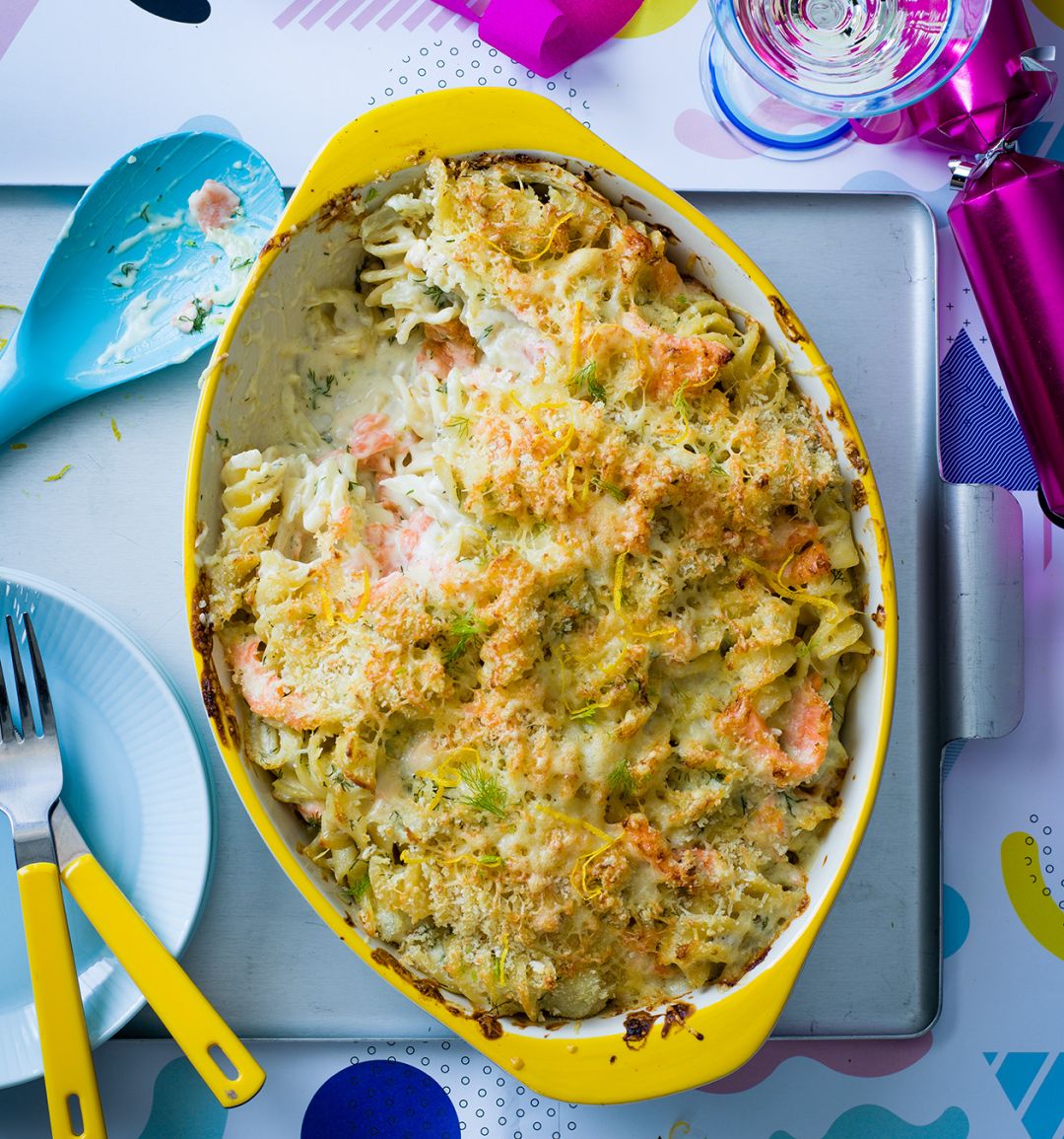 Scandi salmon pasta bake