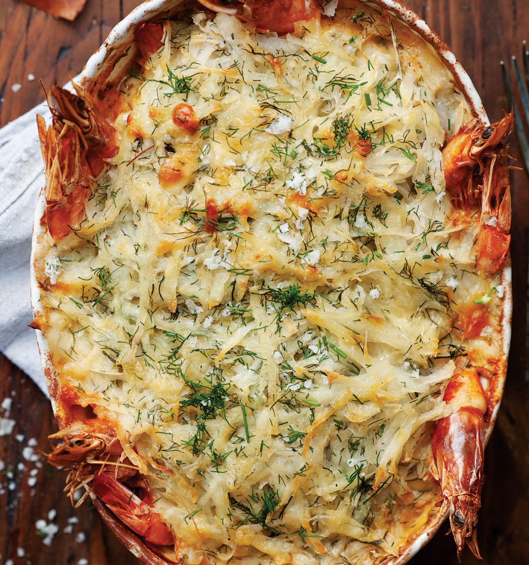 Fish pie with cheesy rosti topping