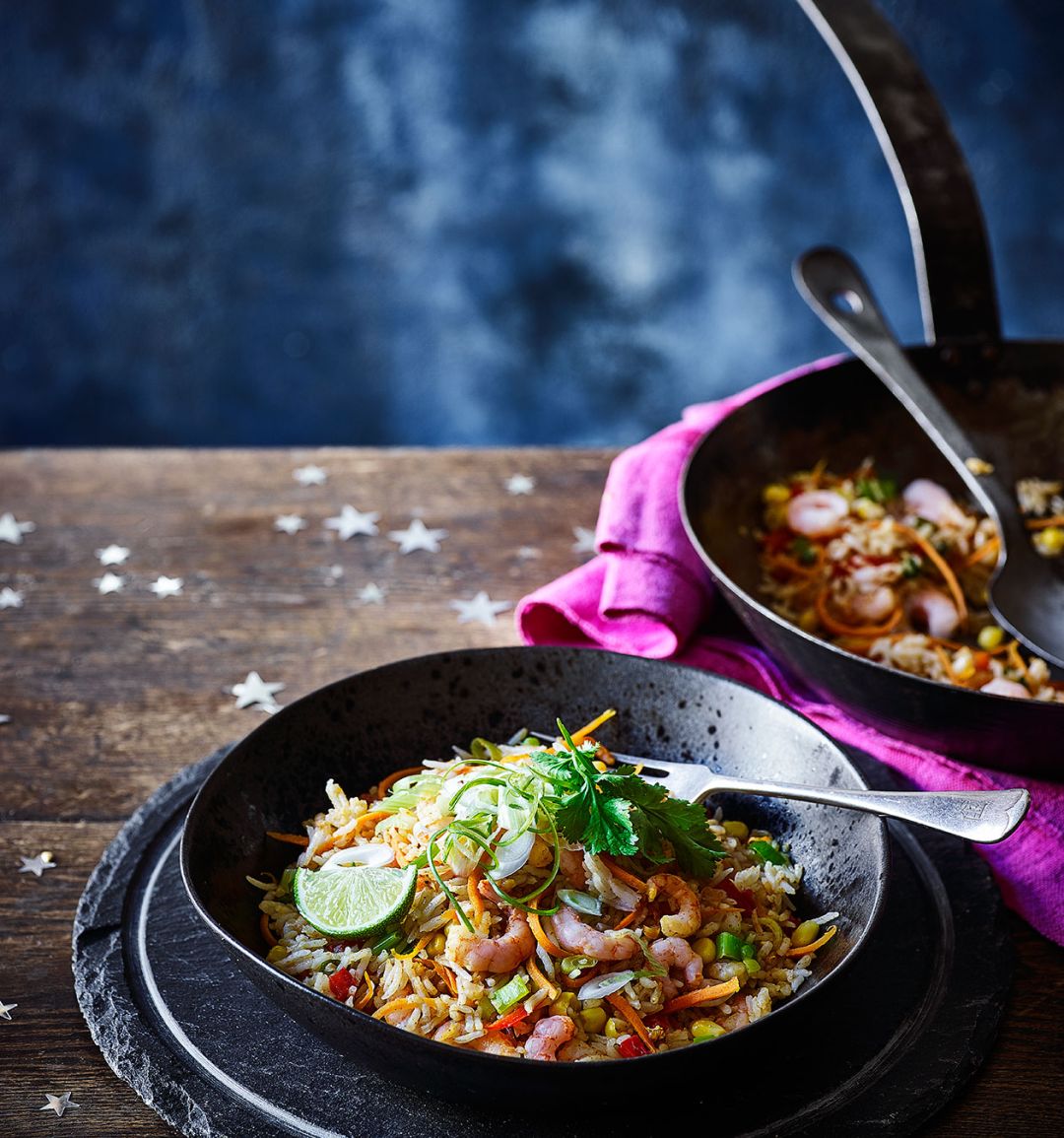 Fridge-forage Tex-Mex rice with prawns