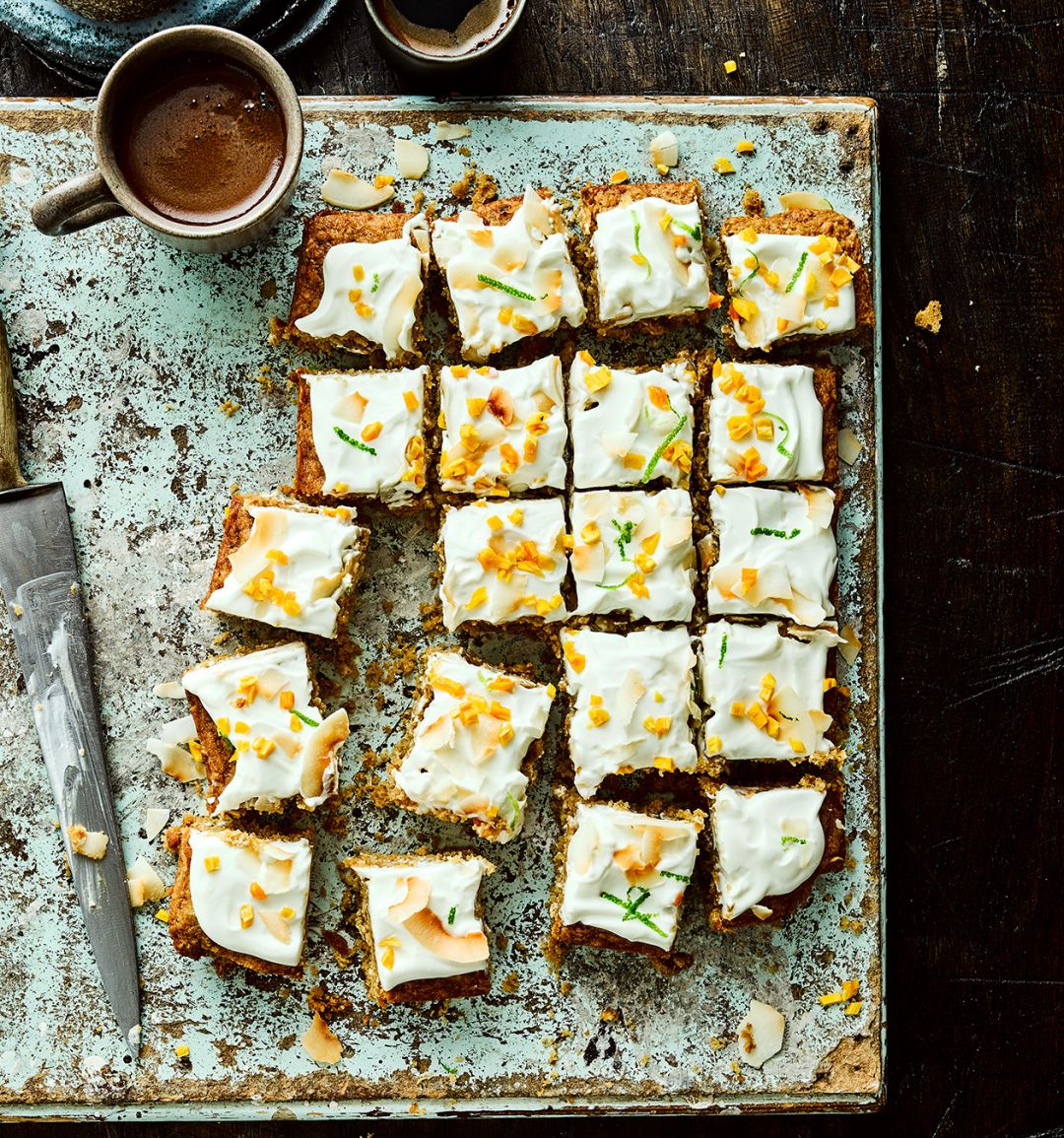 Coconut, lime and mango traybake
