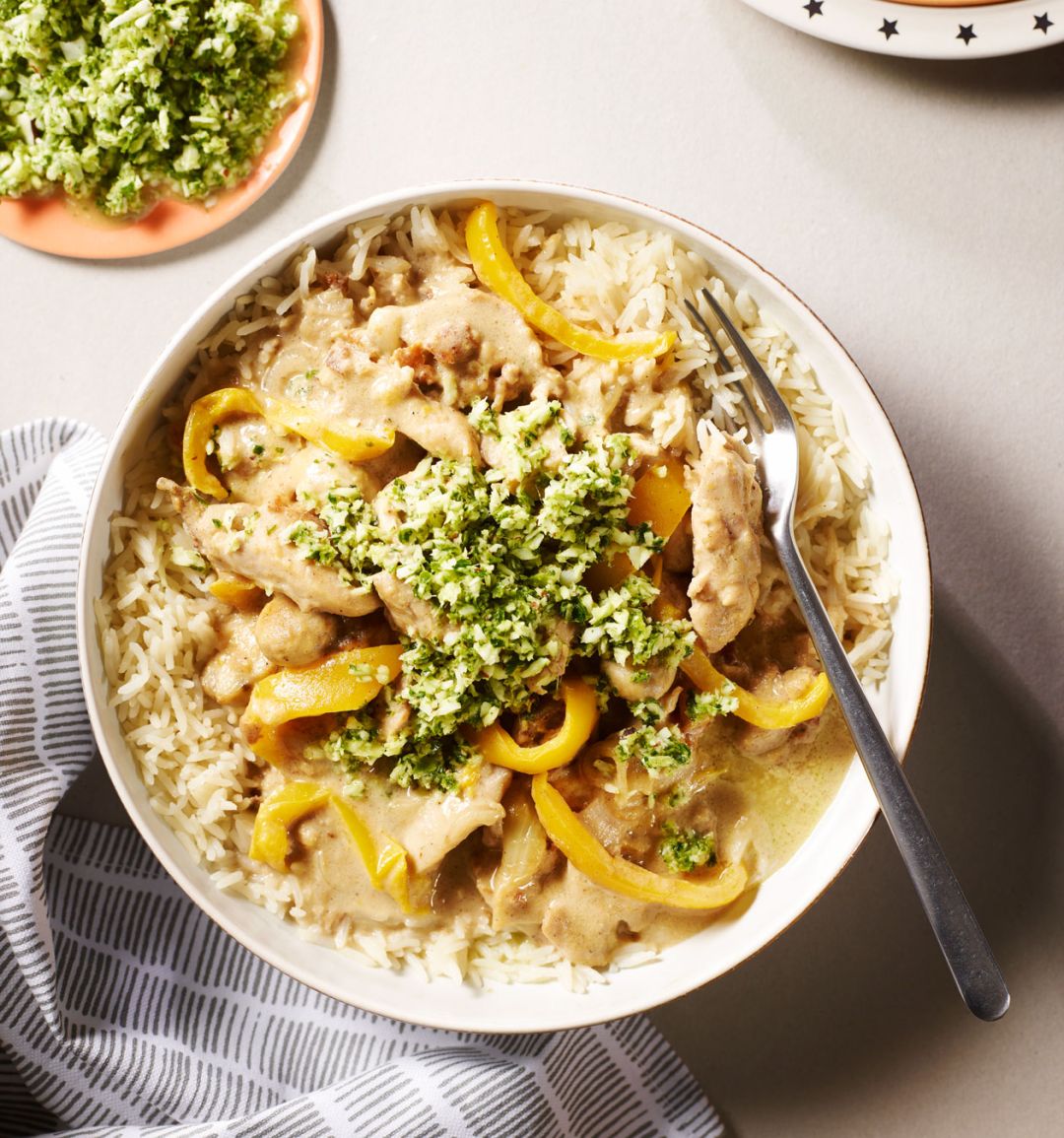 Coconut chicken curry with Thai-style pesto