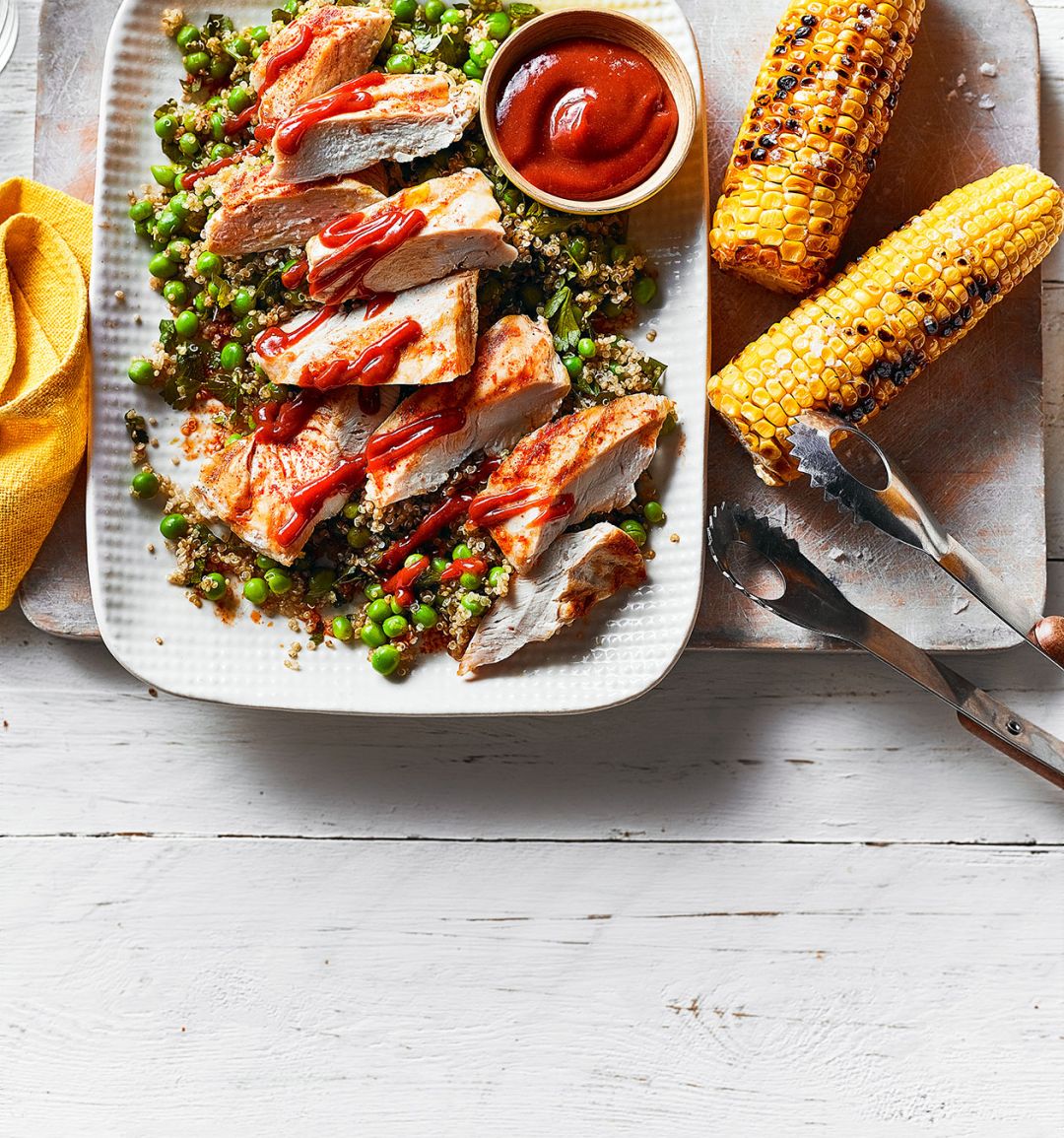BBQ chicken and quinoa with corn