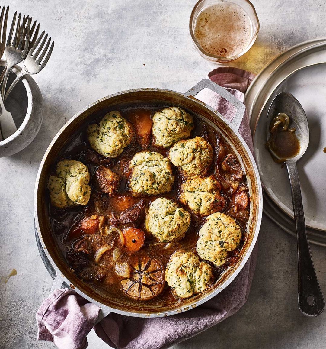 Beer & Marmite-braised beef with horseradish dumplings 