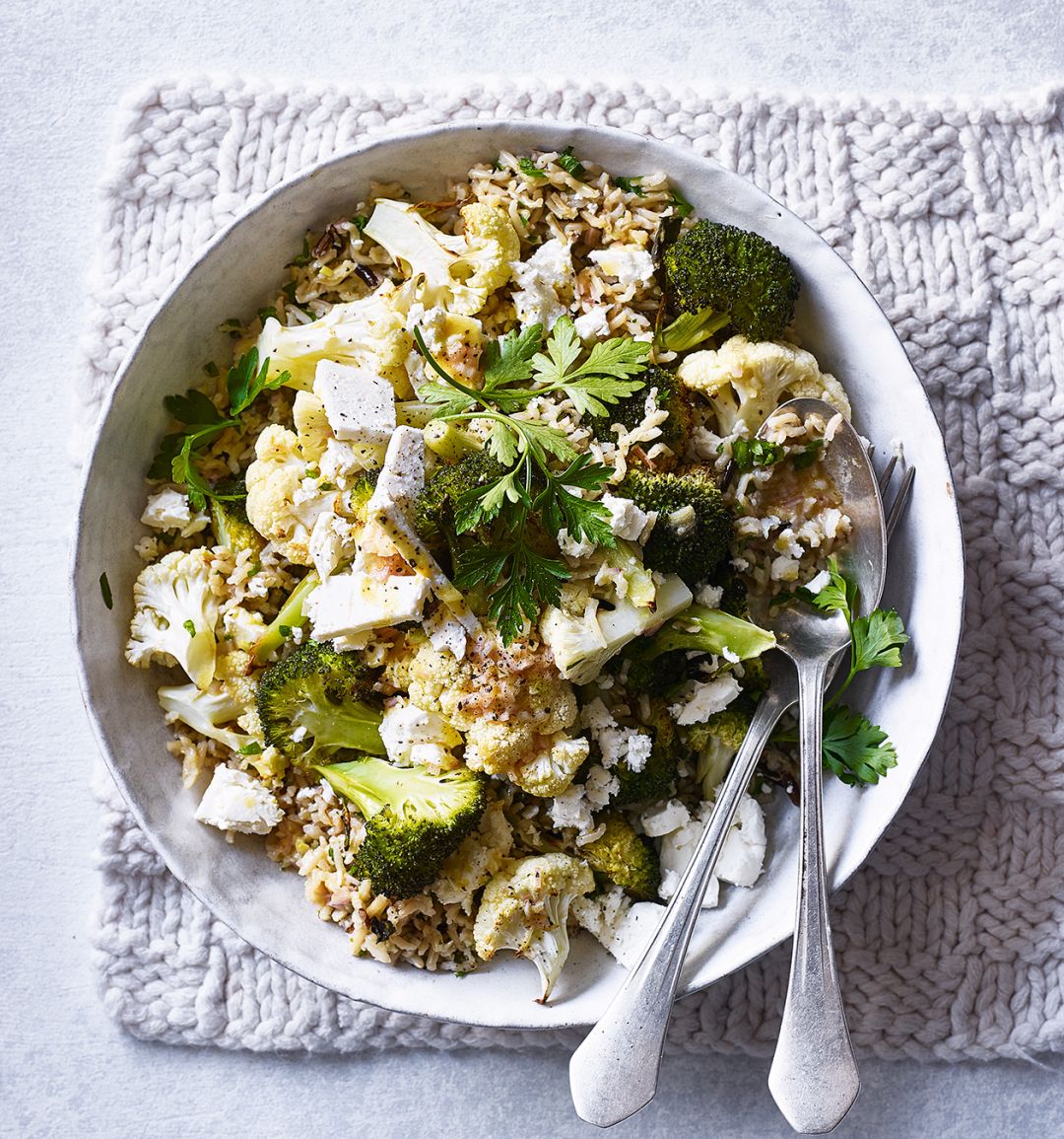 Roasted veggie rice with feta