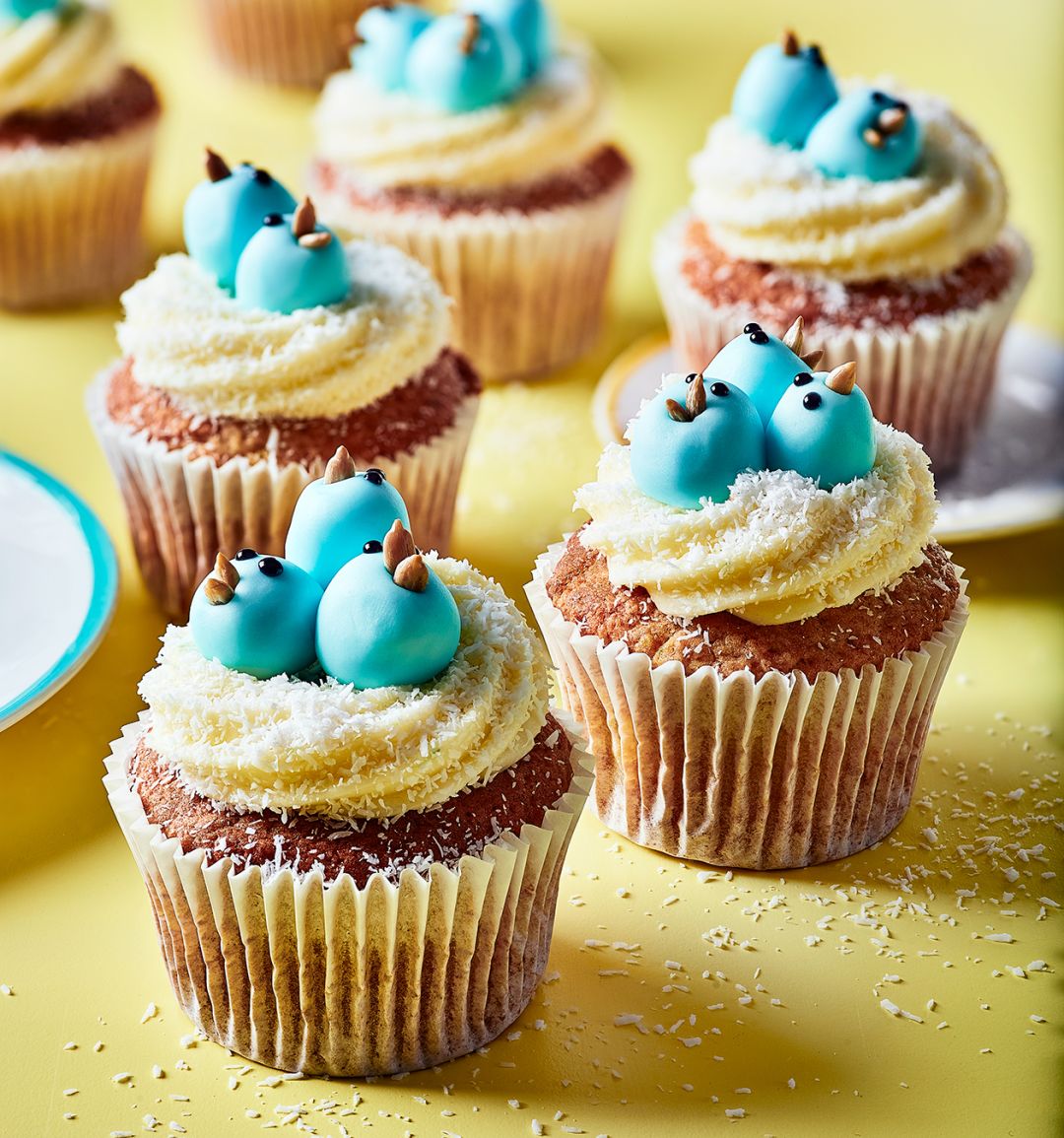 Bluebirds-in-a-nest cupcakes