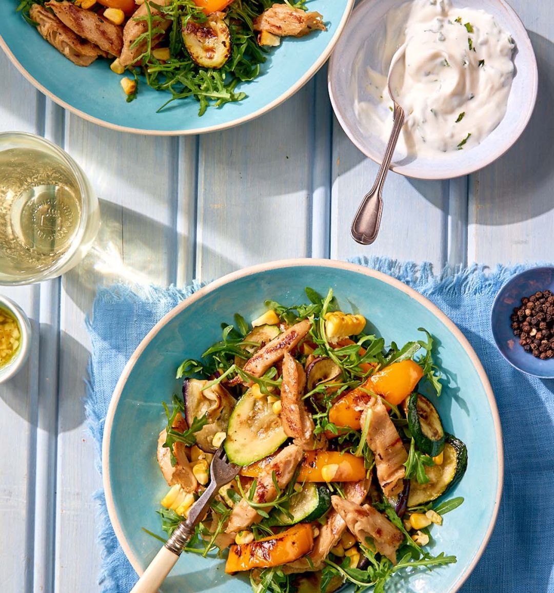Sponsored: Chargrilled warm summer salad with What The Cluck Chicken Style Chunks