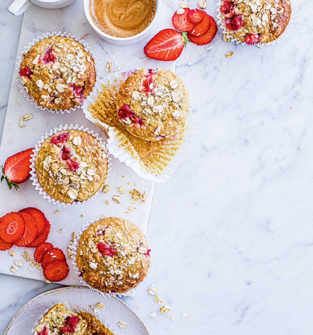 Healthy strawberry oat muffins