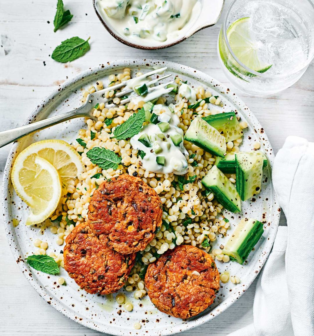 Red lentil koftes with couscous