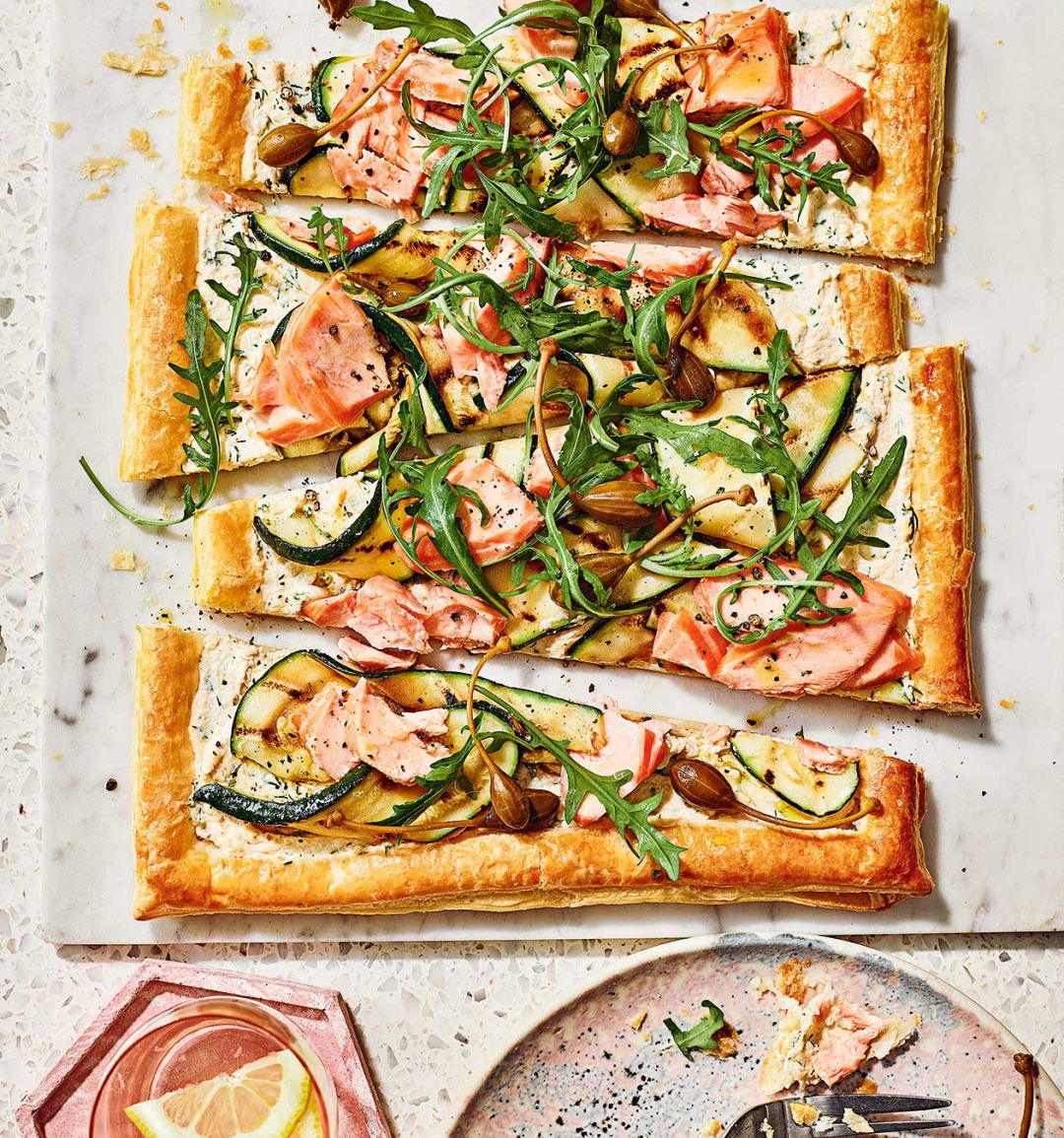 Salmon traybake tart
