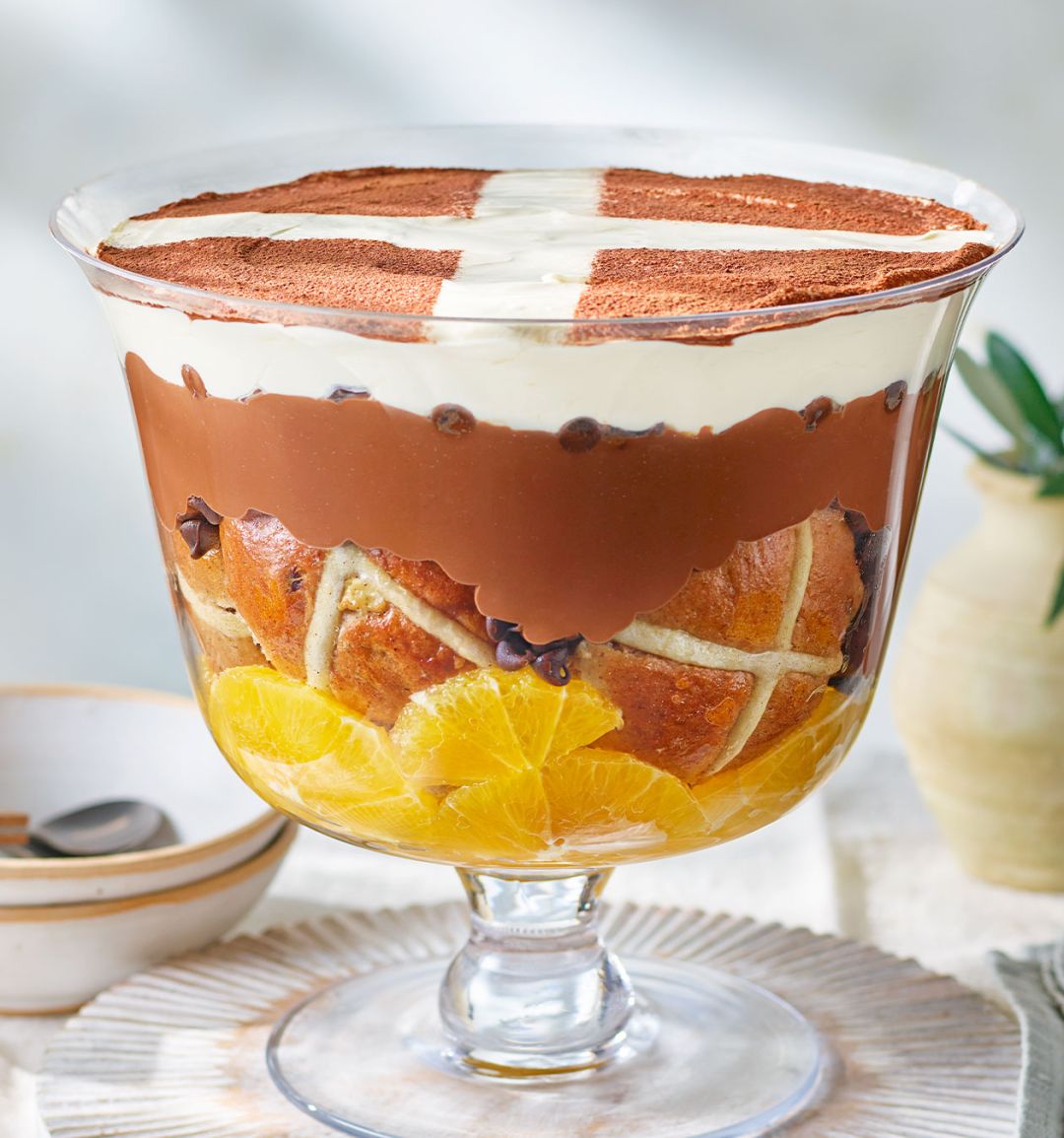 Chocolate-orange hot cross bun trifle