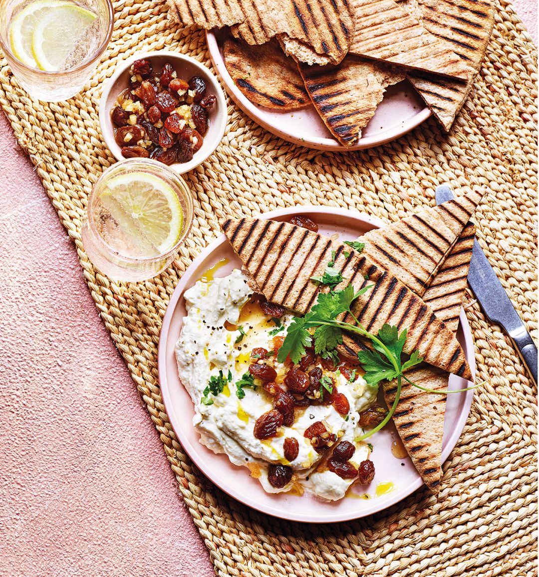 Whipped Greek cheese with pickled sultanas