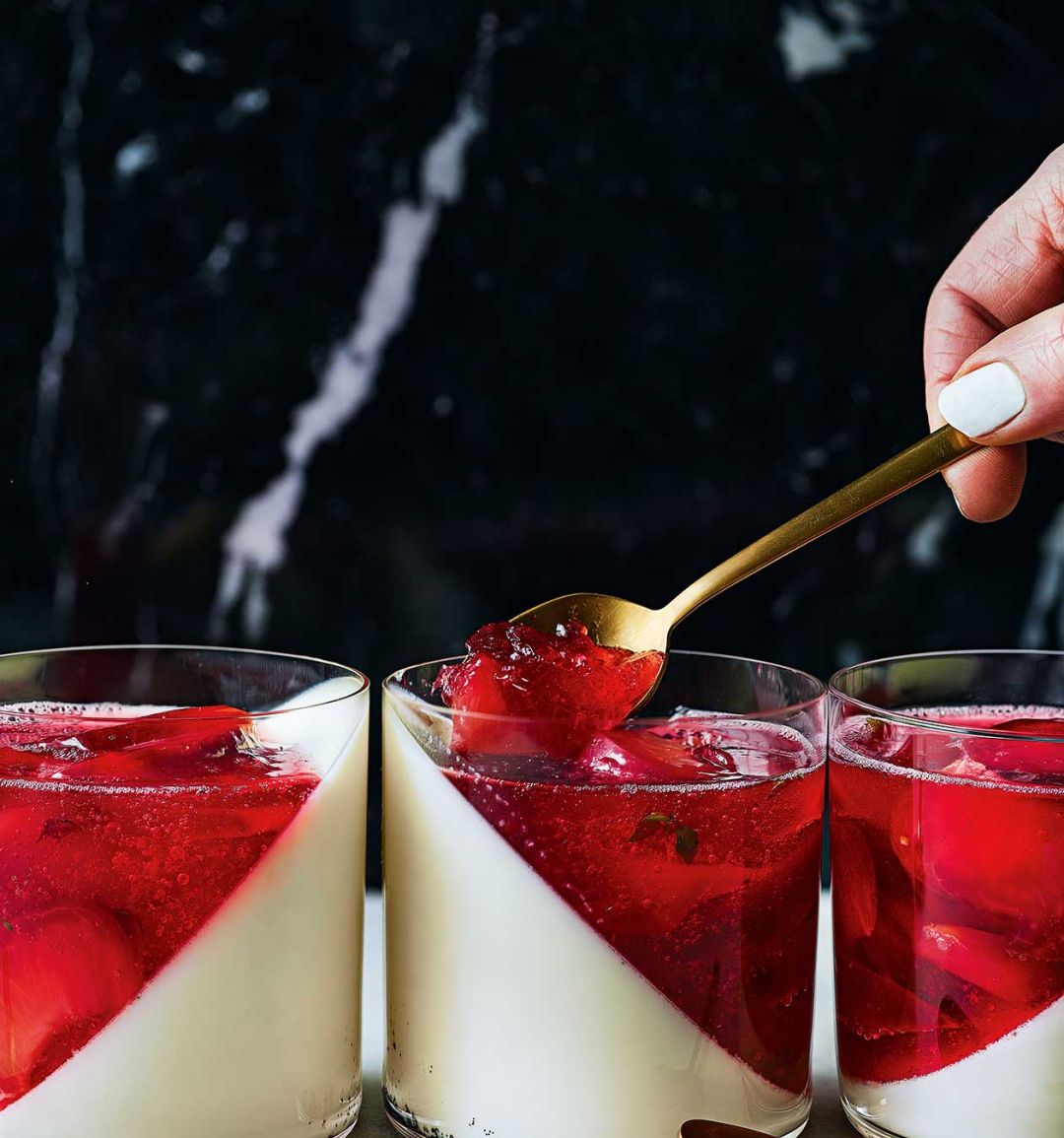 Vanilla panna cotta with pickled plum jelly