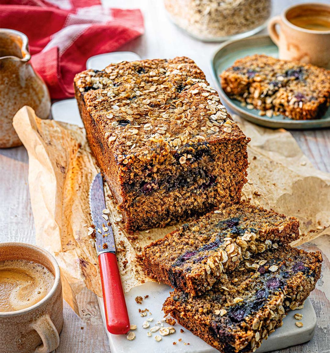 Oaty banana bread with blueberries 
