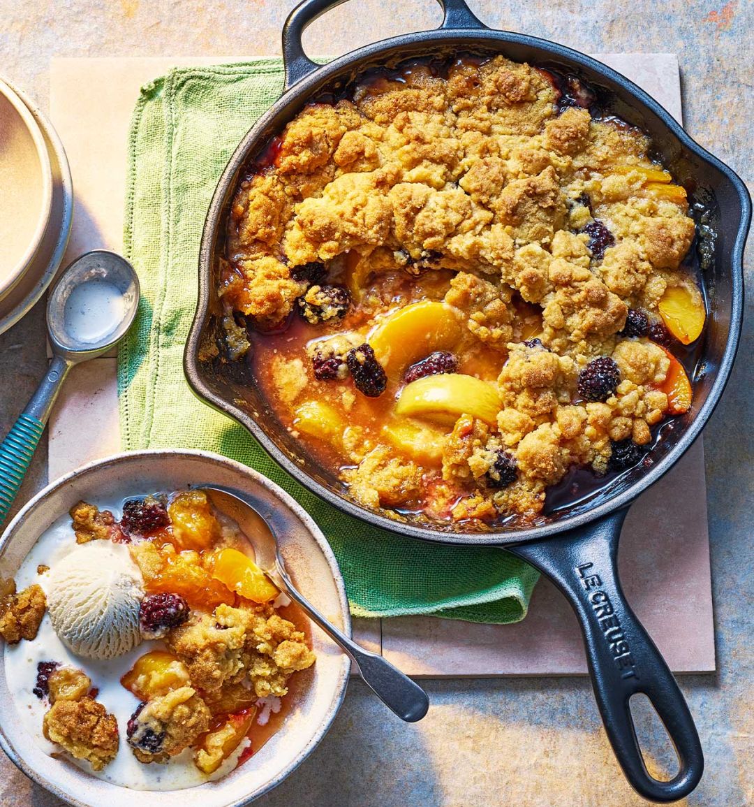 Peach and blackberry cobbler