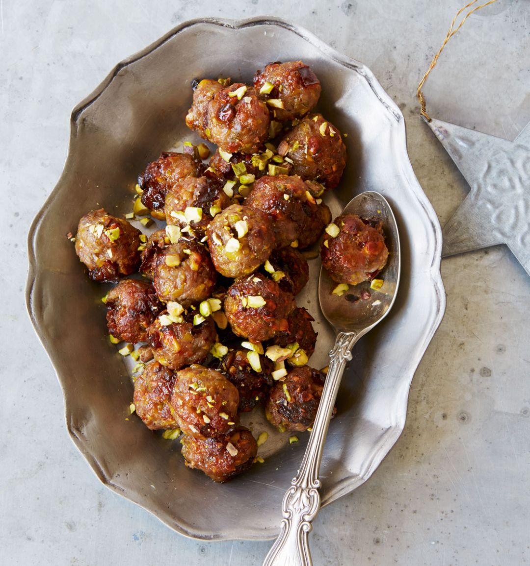 Pork, prune and pistachio stuffing balls