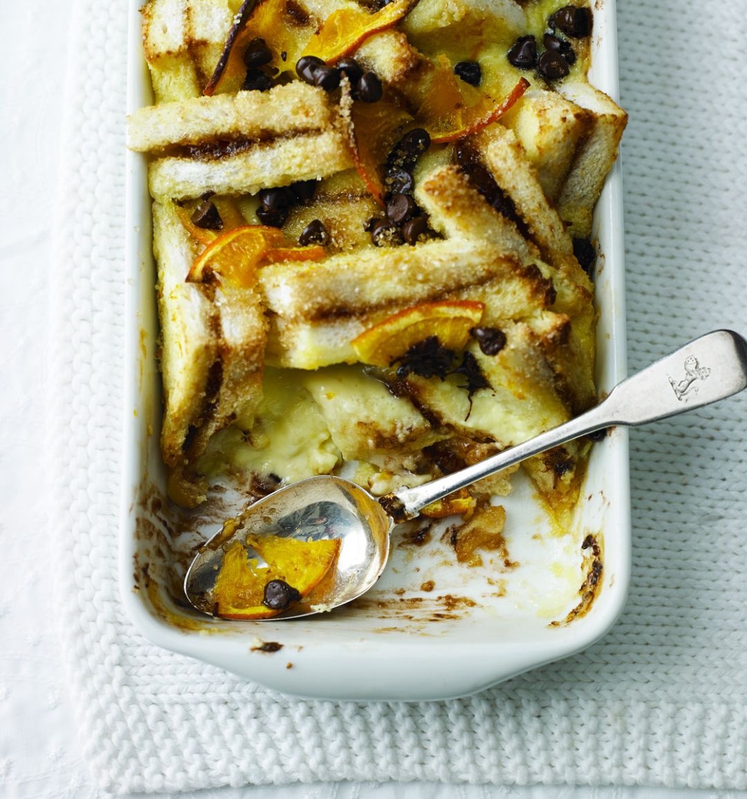 Orange choc chip bread and butter pudding