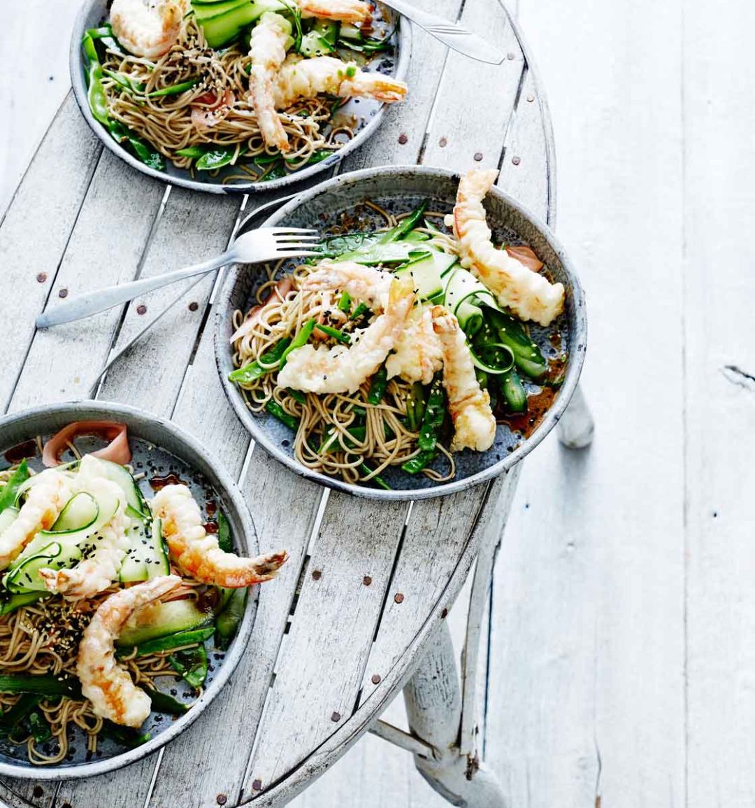 Tempura prawn salad with pickled ginger 