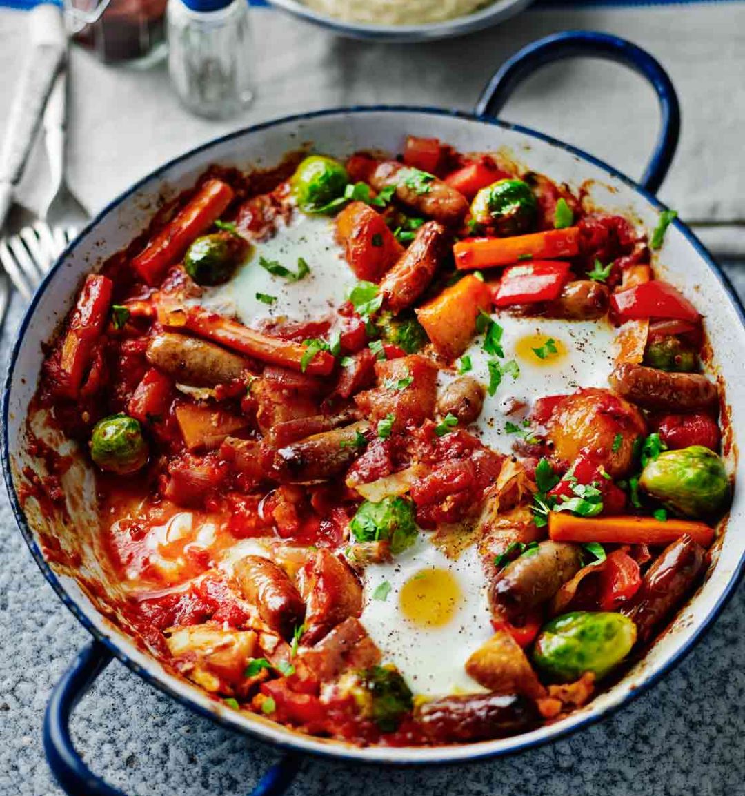 Turkish bubble and squeak with eggs and tahini dressing
