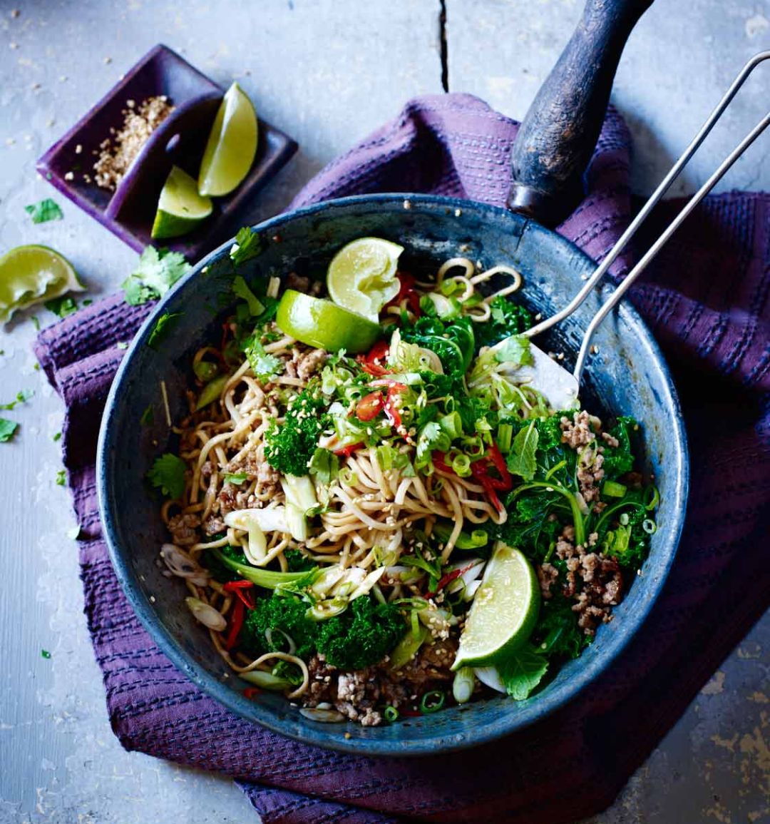 Kale, pork and sesame stir-fry 