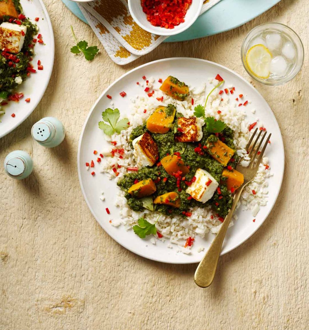 Saag paneer with cauliflower rice 