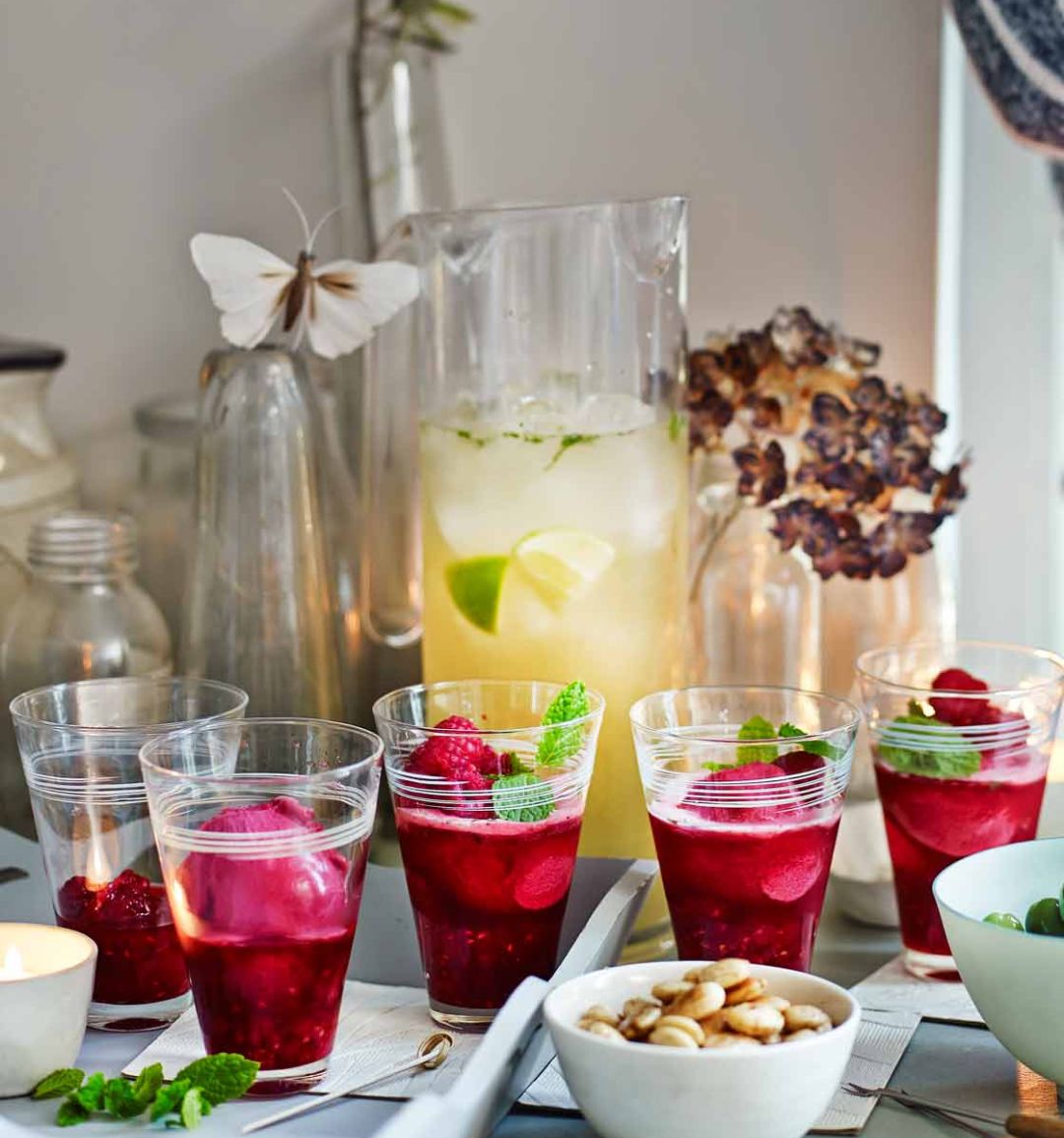 Rum, raspberry, pink grapefruit and lime slushies