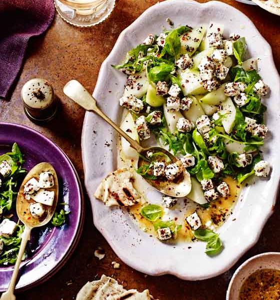 Melon and marinated feta salad