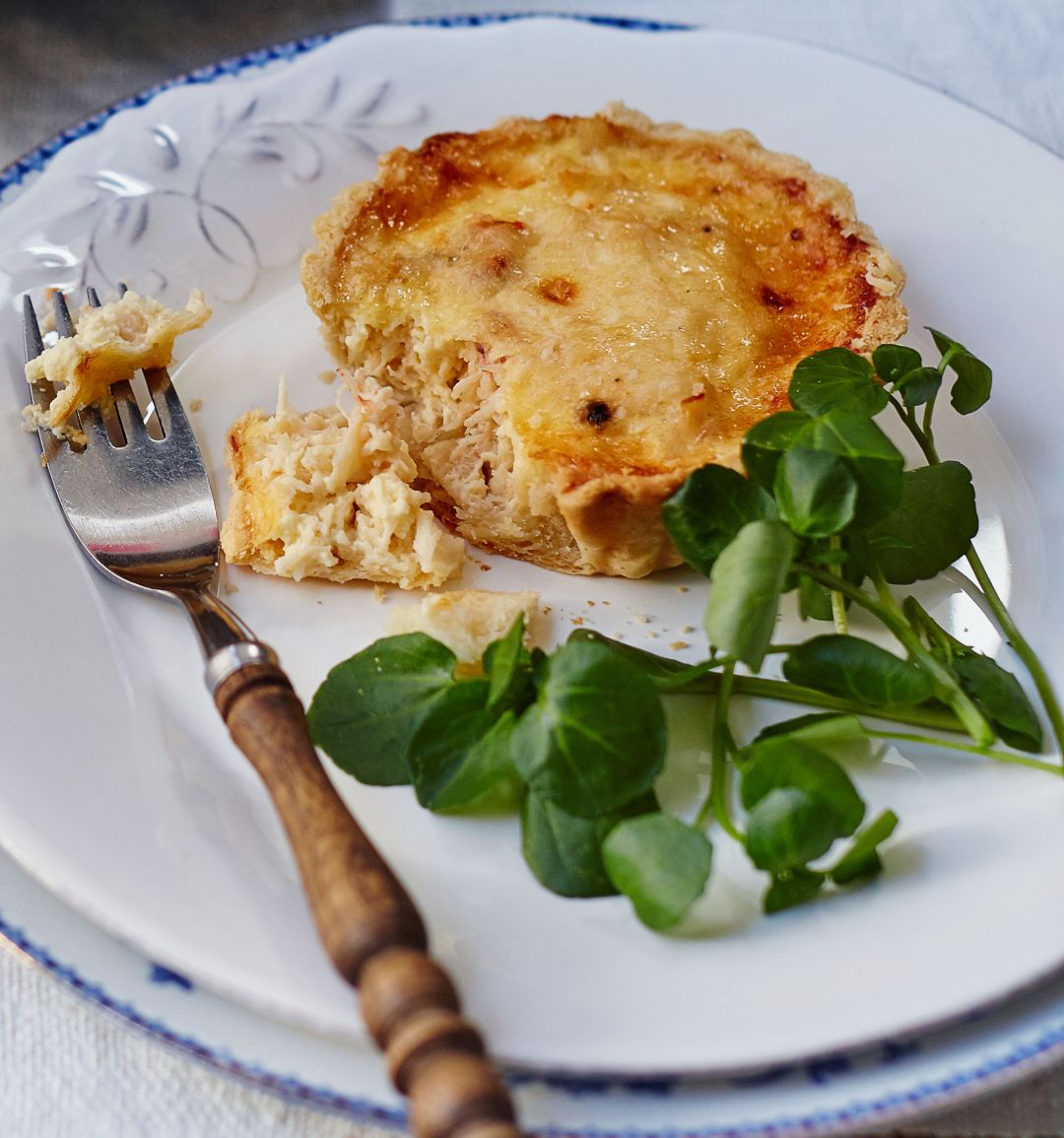Deep-filled crab, saffron and Parmesan tartlets