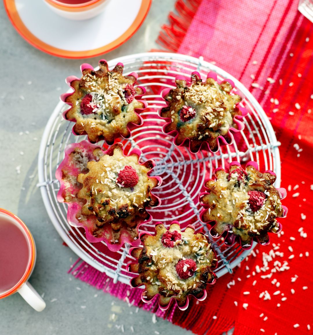Raspberry and coconut muffins