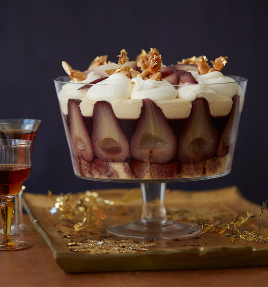 Mulled wine pear trifle