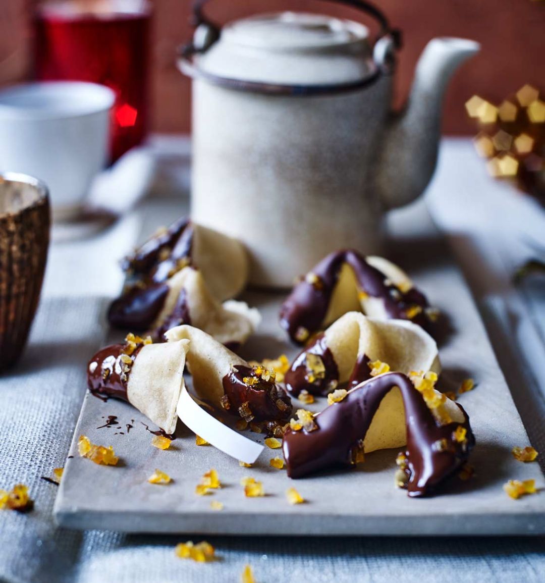 Chocolate and orange fortune cookies