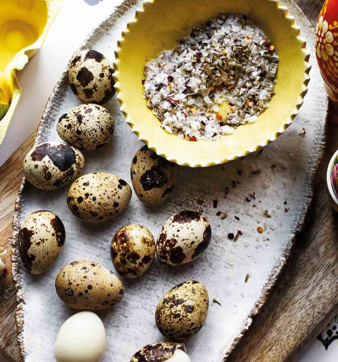 Quail eggs with fennel and chilli salt