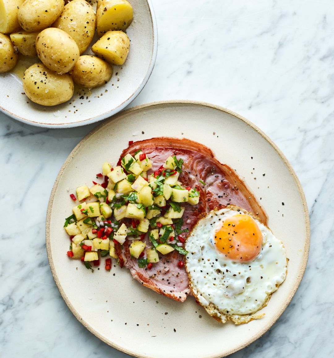 Gammon and egg with salsa