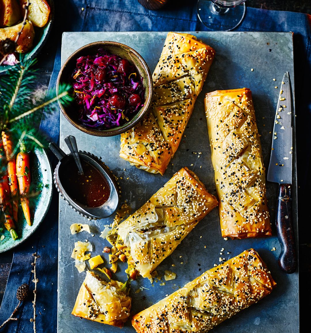 Spiced parsnip and cashew strudels 