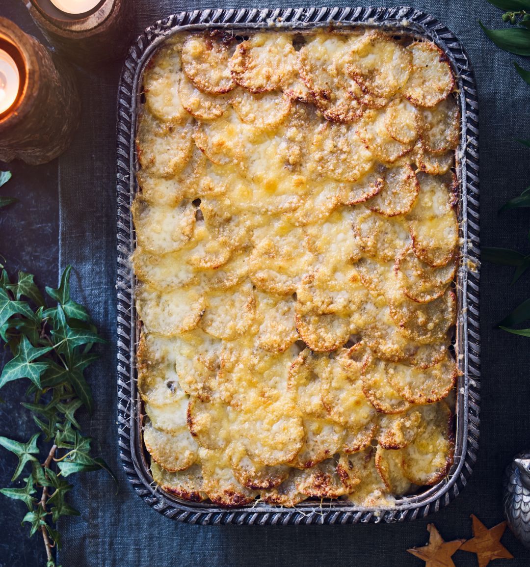 Potatoes boulangère with sage and chestnuts