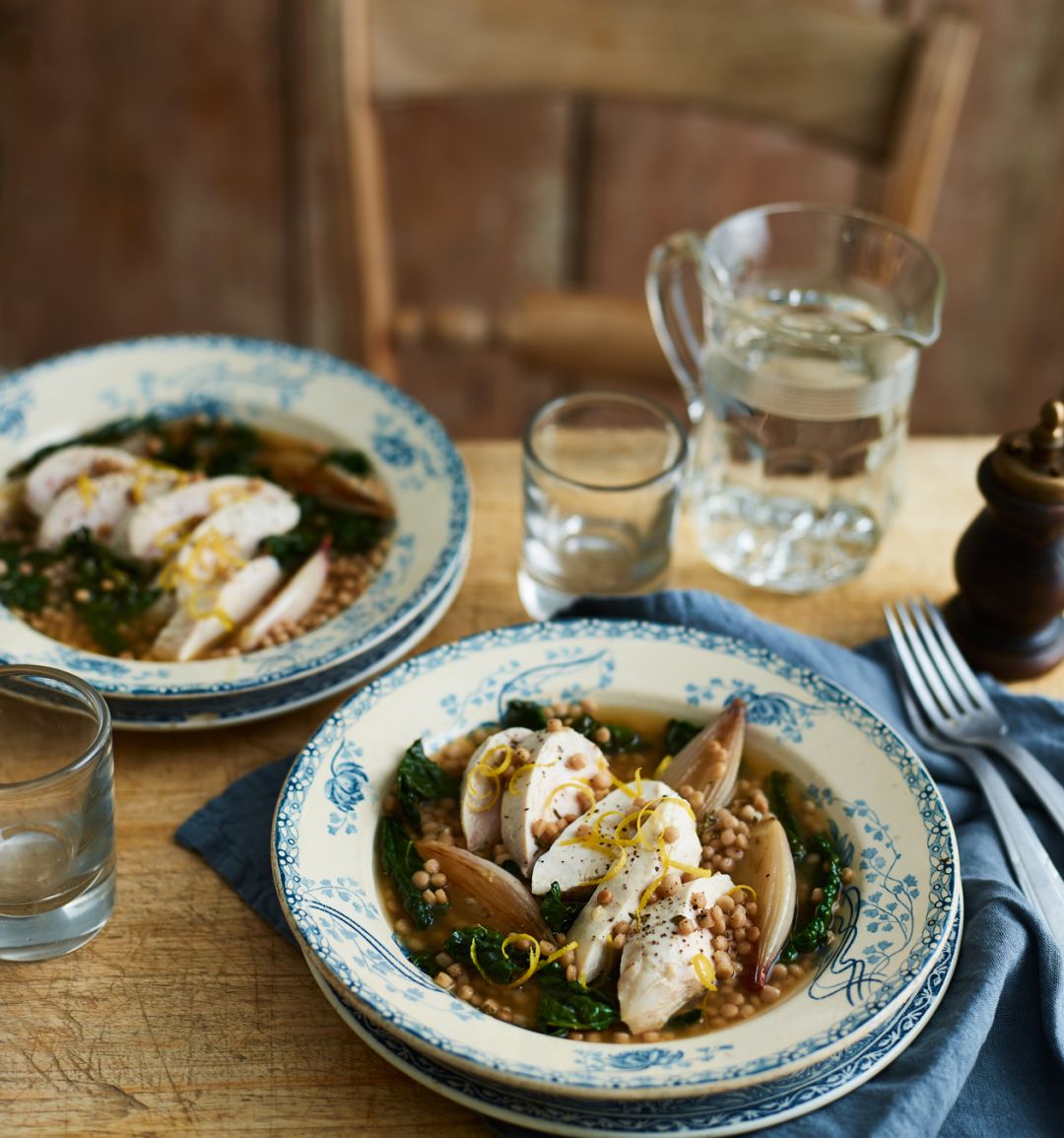 Chicken and giant couscous broth