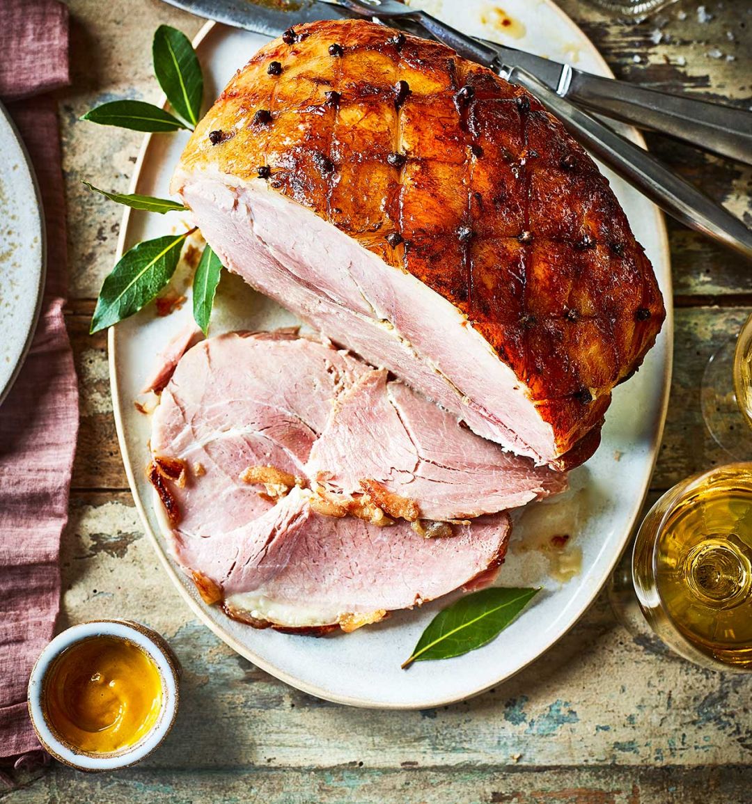 Slow-cooked cider, clove and honey-glazed ham