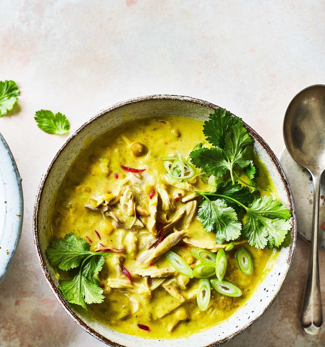 Spicy chicken, split pea and coconut soup