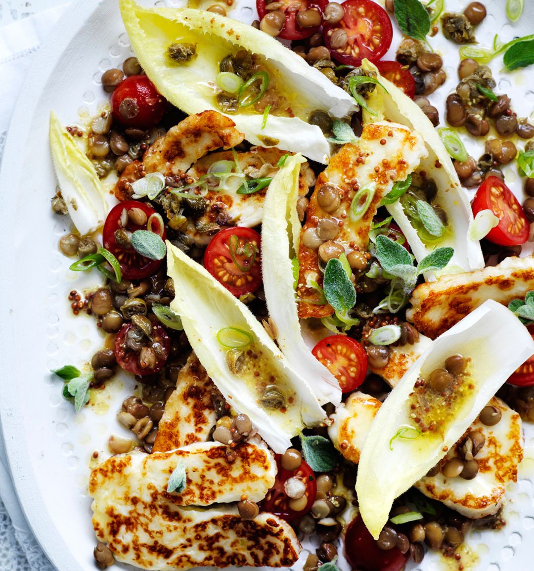 Zingy lentil and halloumi salad