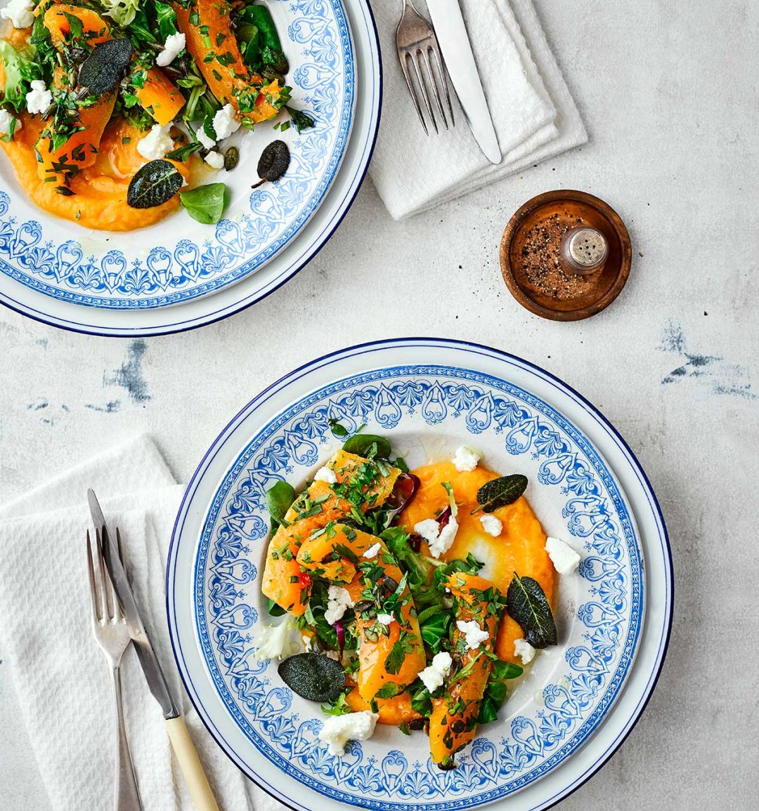 Buttered squash salad with sage and goats' cheese