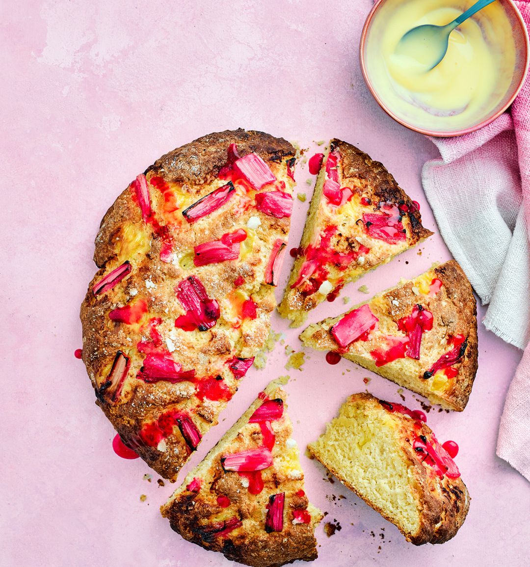 Giant rhubarb and custard scone