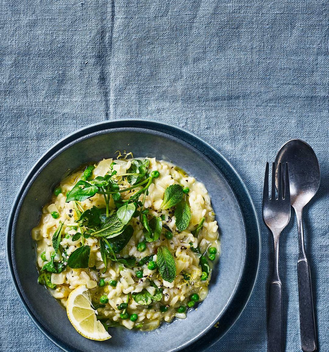 Vegan pea and watercress risotto