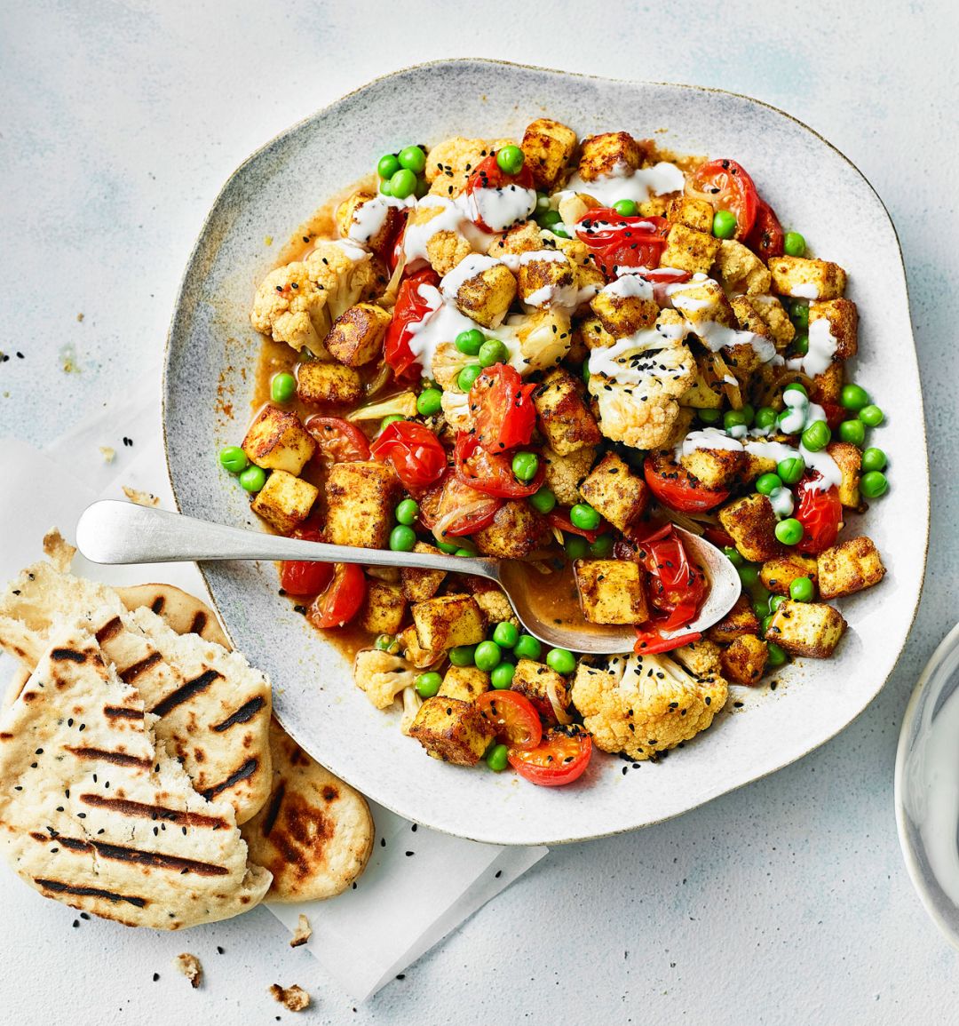 Paneer, pea and cauliflower curry