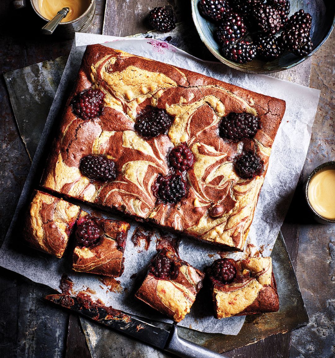 Blackberry and peanut butter swirl brownies 