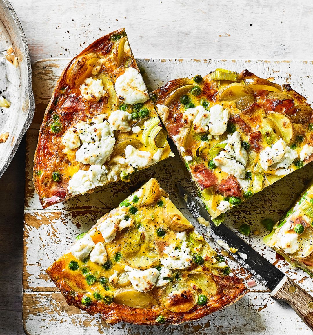 Pea, ham and goats' cheese tortilla