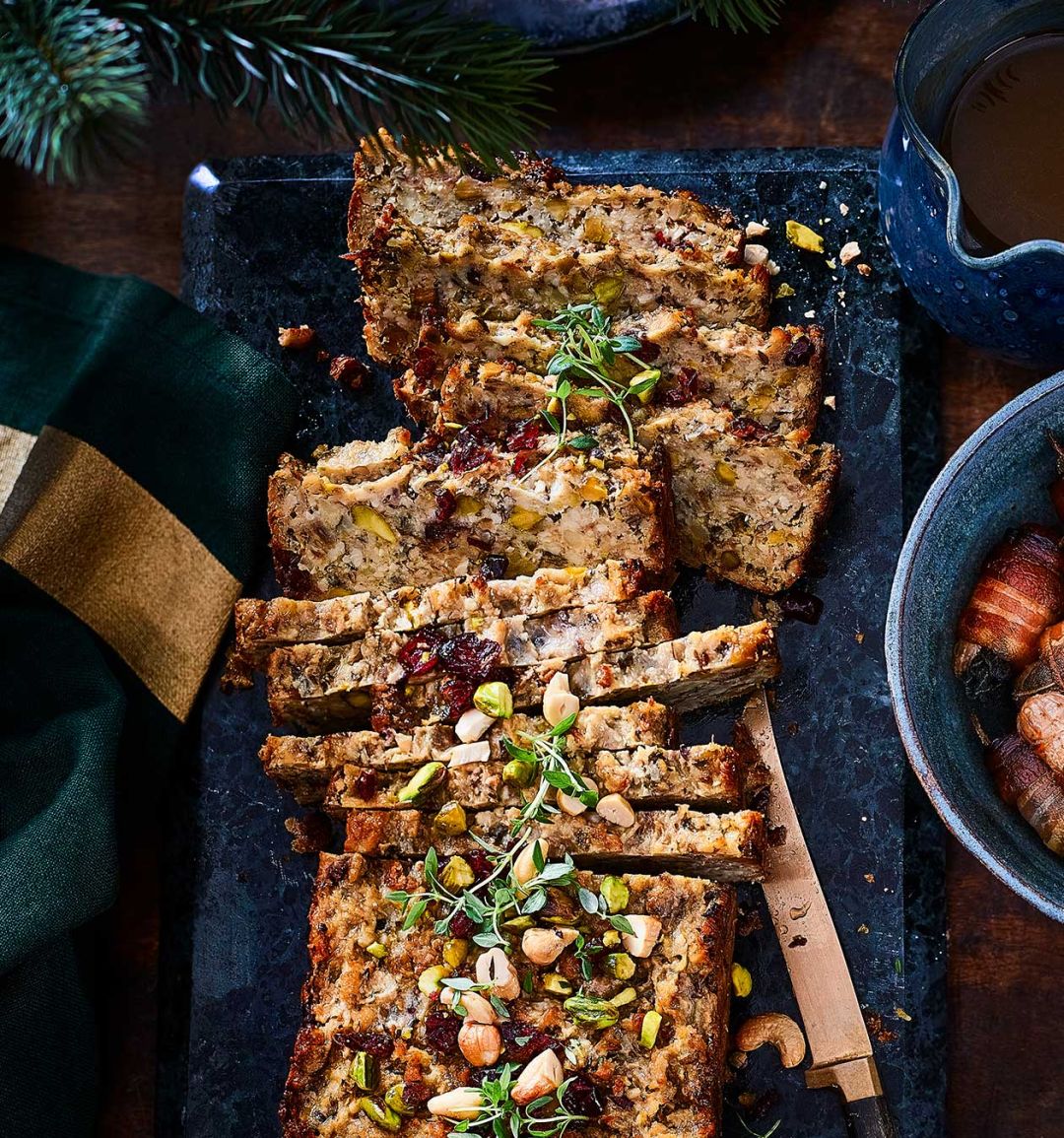 Cashew and pistachio stuffing nut roast