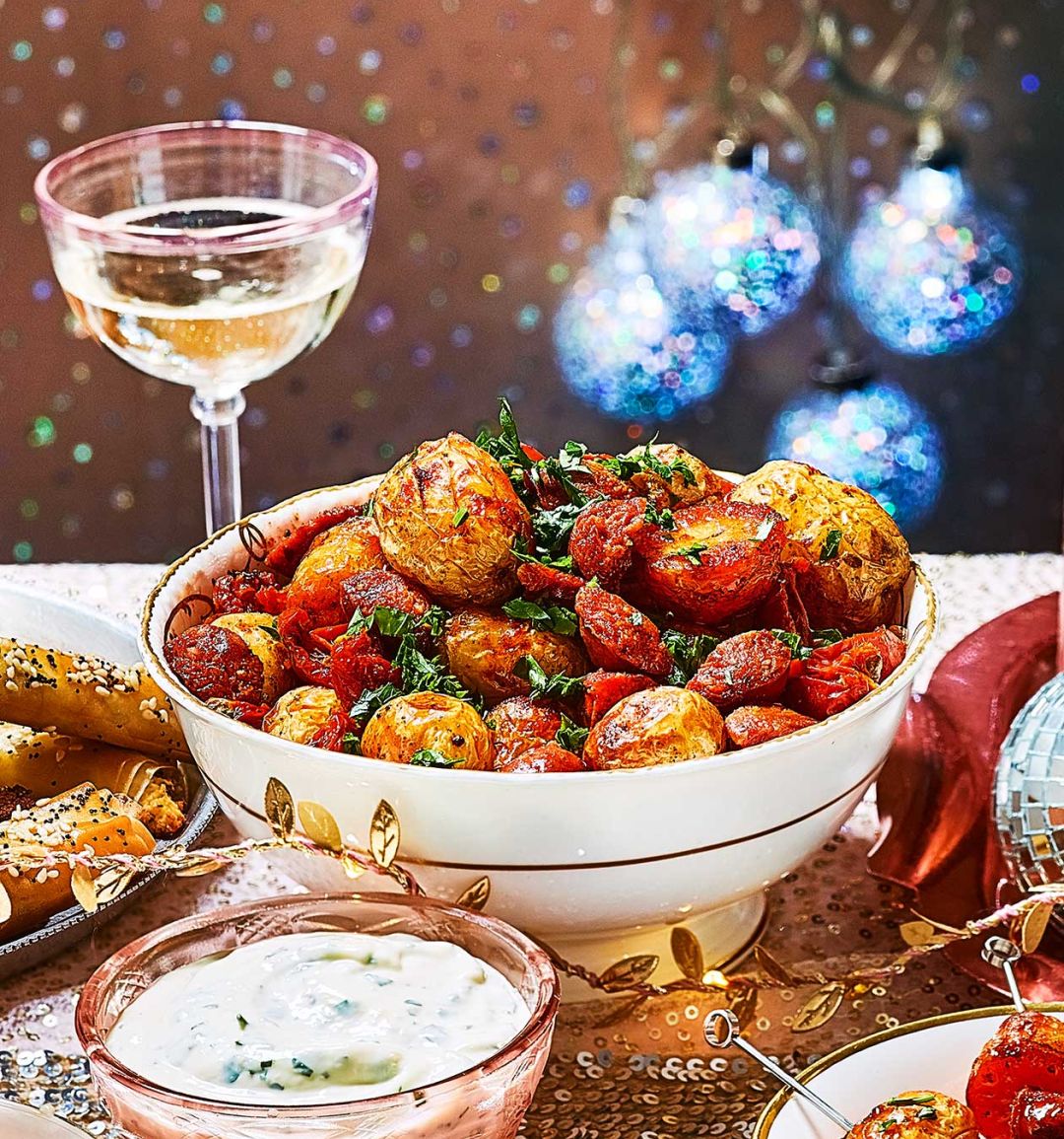 Smoky chorizo and tomato potatoes with parsley aioli